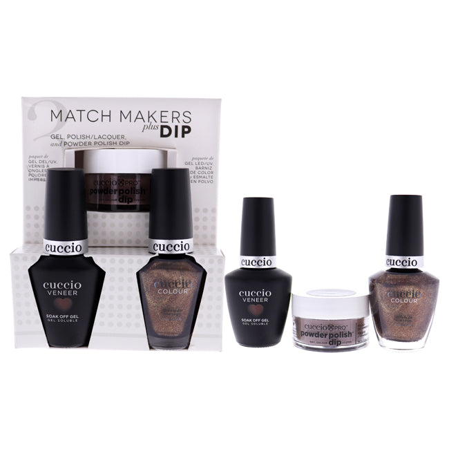 Cuccio Match Makers Plus Dip - Brownie Points by Cuccio for Women - 3 Pc 0.5oz Pro Powder Polish Dip System, 0.44oz Veneer Soak Off Gel, 0.43oz Colour Nail Polish