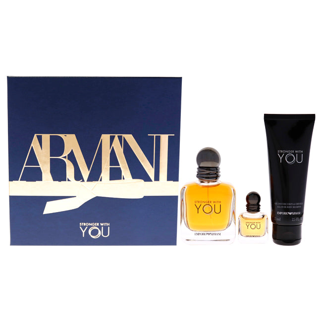 Giorgio Armani Emporio Armani Stronger With You by Giorgio Armani for Men - 3 Pc Gift Set 1.7oz EDT Spray, 0.25 EDT Splash, 2.5oz All Over Body Shampoo