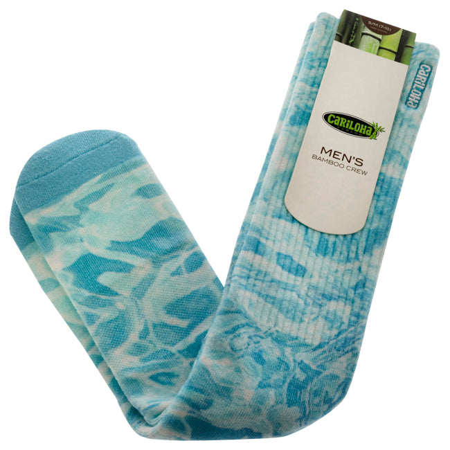 Bamboo Printed Crew Socks - Pool Reflection Blue by Cariloha for Men - 1 Pair Socks (S/M)