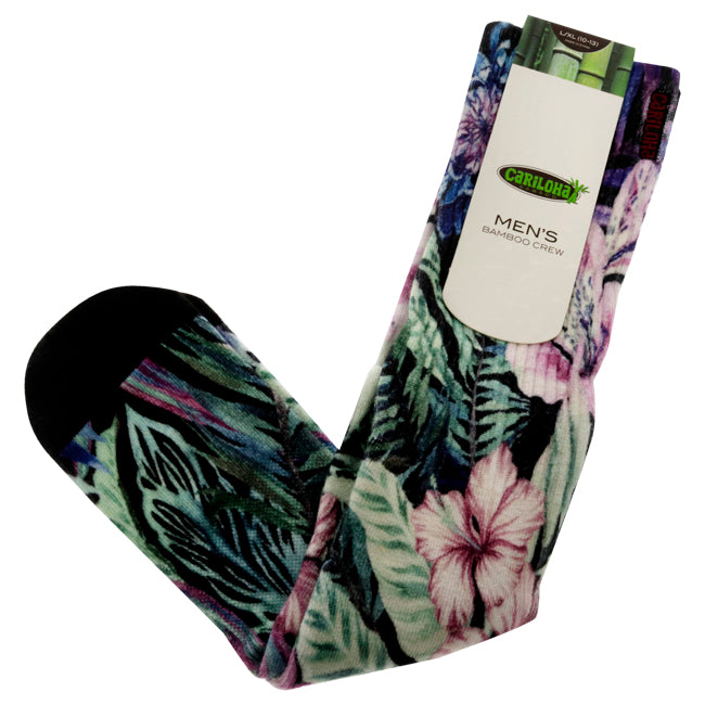 Bamboo Printed Crew Socks - Foliage Black by Cariloha for Men - 1 Pair Socks (L/XL)