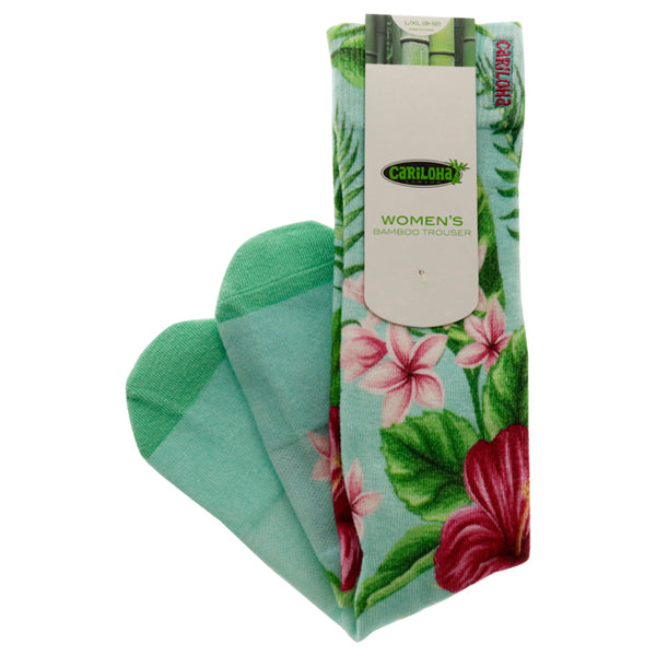 Bamboo Printed Trouser Socks - Hibiscus Floral Aqua by Cariloha for Women - 1 Pair Socks (L/XL)