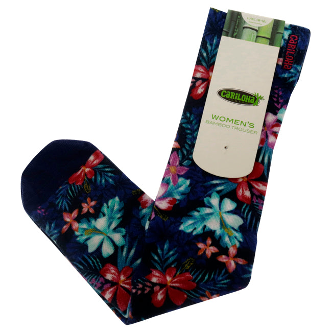 Bamboo Printed Trouser Socks - Foliage Navy by Cariloha for Women - 1 Pair Socks (L/XL)