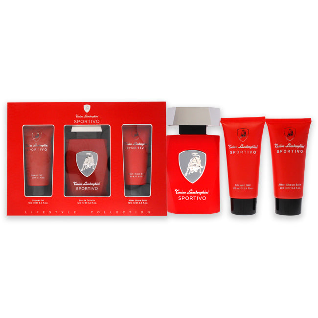 Tonino Lamborghini Lamborghini Sportivo by Tonino Lamborghini for Men - 3 Pc Gift Set 4.2oz EDT Spray, 3.4oz After Shave Balm, 3.4oz Shower Gel