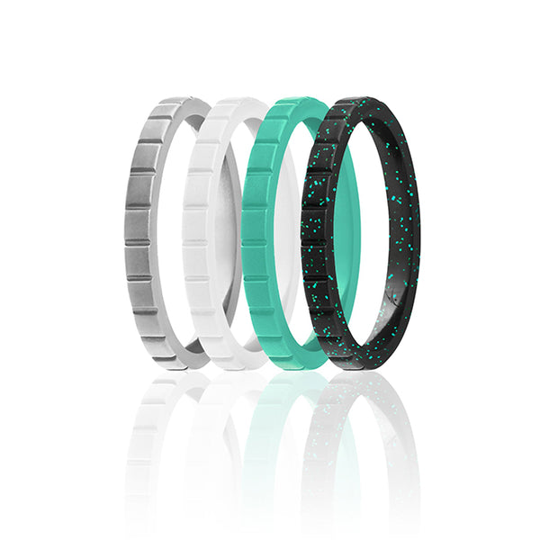 Silicone Wedding Stackble Lines Ring Set - Turquoise by ROQ for Women - 4 x 4 mm Ring