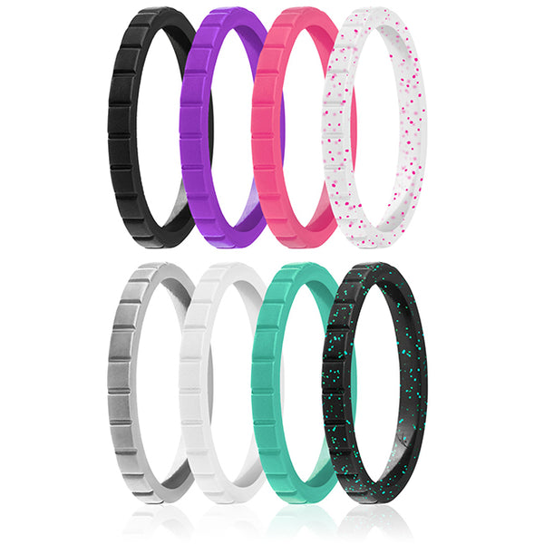 Silicone Wedding Stackble Lines Ring Set - MultiColor by ROQ for Women - 8 x 4 mm Ring