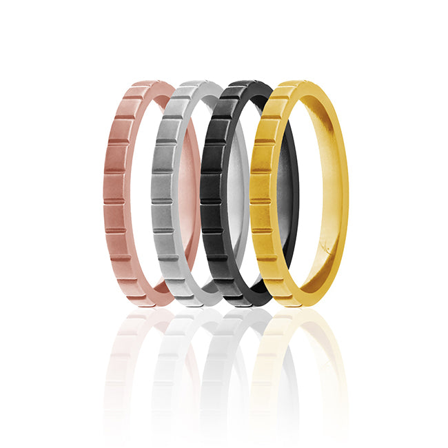 Silicone Wedding Stackble Lines Ring Set - Metal by ROQ for Women - 4 x 4 mm Ring