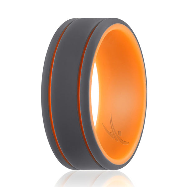 Silicone Wedding 2Layer Lines Ring - Orang-Grey by ROQ for Men - 7 mm Ring