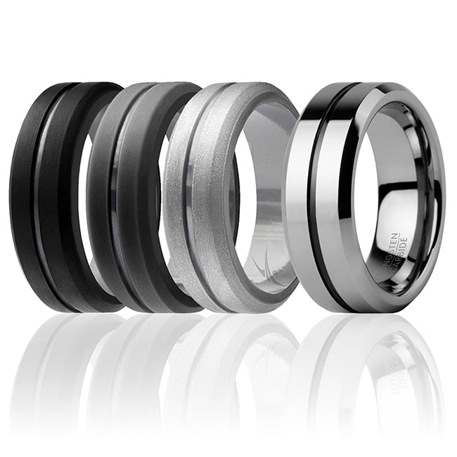 ROQ Silicone Wedding Twin Middle Line Ring Set - Black by ROQ for Men ...
