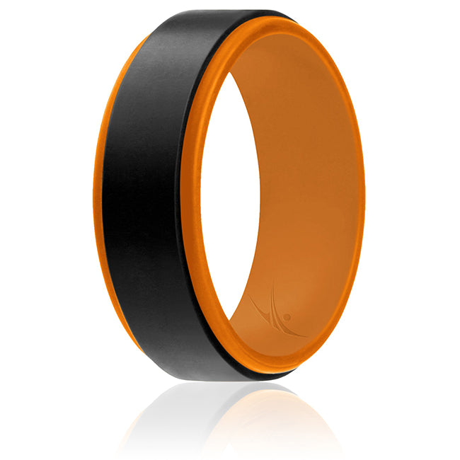 Silicone Wedding Step Ring - Orange-Black by ROQ for Men - 8 mm Ring