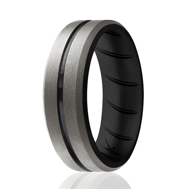ROQ Silicone Wedding BR Middle Line Ring - Black-Silver by ROQ for Men ...