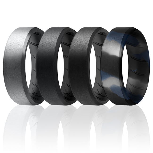 ROQ Silicone Wedding Band For Men - Breathable Arrow Groove Design, Medical-Grade, Size 9.5-10 (19.8mm)