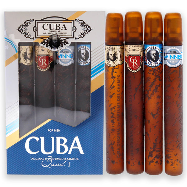 Cuba Cuba Quad I by Cuba for Men - 4 Pc Gift Set 1.17oz Cuba Gold EDT Spray, 1.17oz Cuba Royal EDT Spray, 1.17oz Cuba Winner EDT Spray, 1.17oz Cuba Shadow EDT Spray
