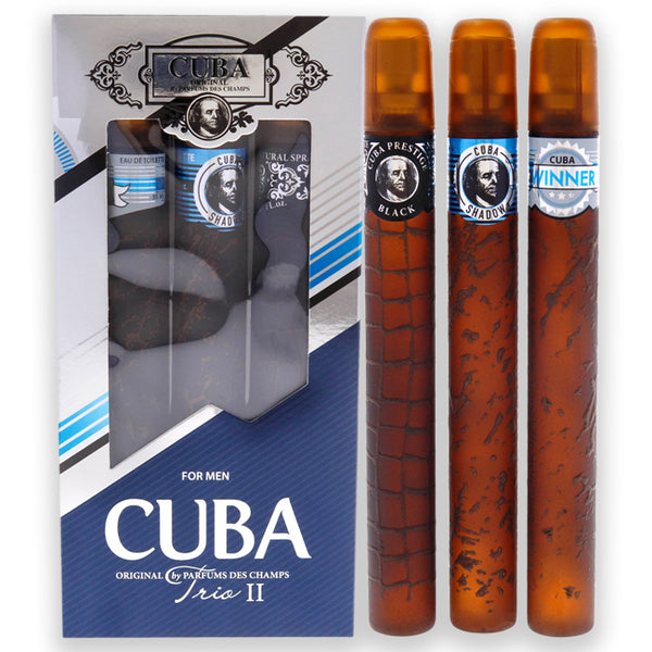 Cuba Cuba Trio 2 by Cuba for Men - 3 Pc Gift Set 1.17oz Cuba Winner EDT Spray, 1.17oz Cuba Shadow EDT Spray, 1.17oz Cuba Prestige Black EDT Spray