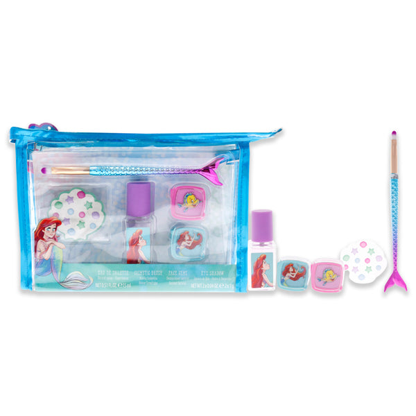 Disney Disney Ariel by Disney for Kids - 6 Pc Gift Set 0.5oz EDT Spray, 2 x 0.04oz Eye Shadow, Face Gems, Cosmetic Brush, Bag