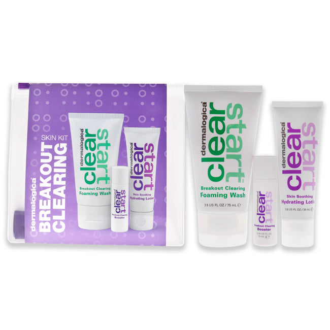 Dermalogica Breakout Clearing Skin Kit by Dermalogica for Skincare - 3 Pc 2.5oz Cleanse Clearing Foaming Wash, 0.34oz Clear Clearing Booster, 1oz Hydrate Skin Soothing Hydrating Lotion