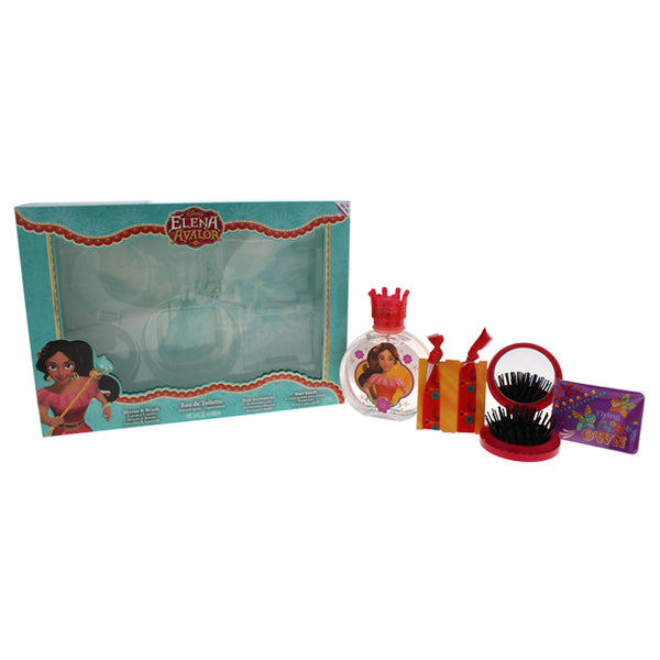 Disney Elena Of Avalor by Disney for Kids - 4 Pc Gift Set 3.4oz EDT Spray, Mirror & Brush, Hair Accessories, Hair Bands