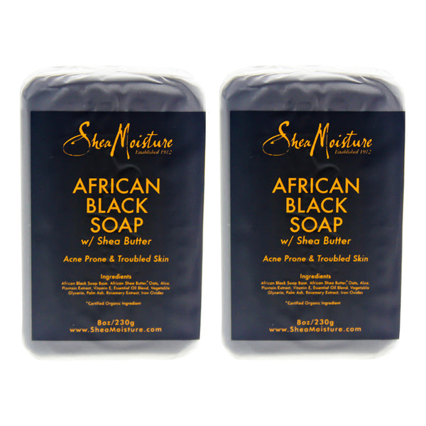 Shea Moisture African Black Soap Bar Acne Prone & Troubled Skin - Pack of 2 by Shea Moisture for Unisex - 8 oz Bar Soap