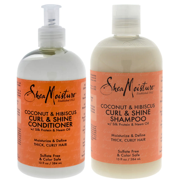 Shea Moisture Coconut and Hibiscus Curl and Shine Duo by Shea Moisture for Unisex - 13 oz Shampoo and Conditioner