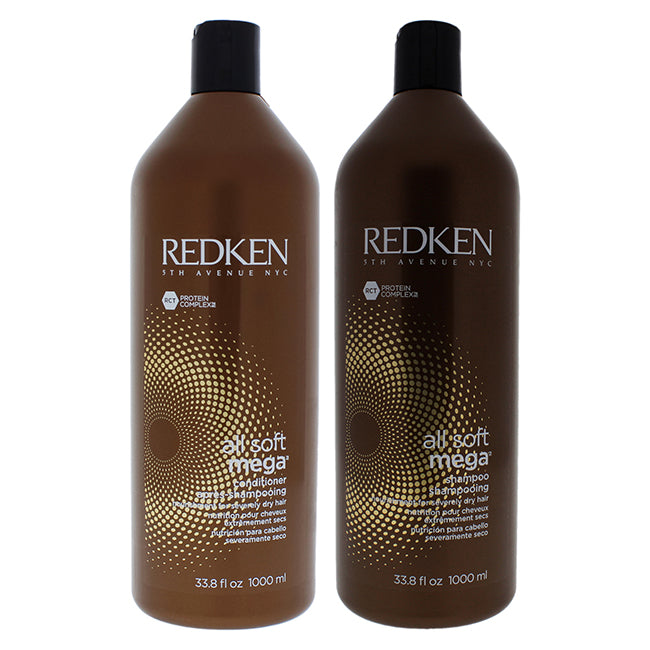 Redken All Soft Mega Shampoo and Conditioner Kit by Redken for Unisex - 2 Pc Kit 33.8oz Shampoo, 33.8 Conditioner