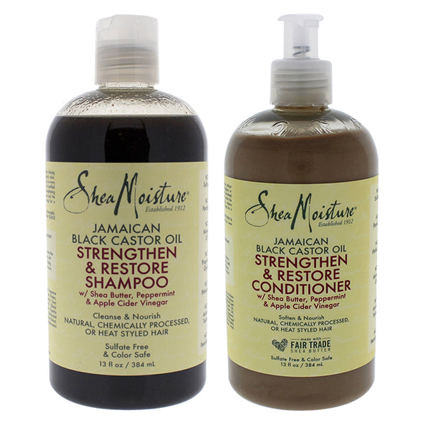 Shea Moisture Jamaican Black Castor Oil Strengthen and Grow Kit by Shea Moisture for Unisex - 2 Pc Kit 13oz Shampoo, 11oz Conditioner