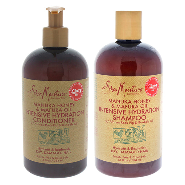Shea Moisture Manuka Honey and Mafura Oil Intensive Hydration Kit by Shea Moisture for Unisex - 2 Pc Kit 13oz Shampoo, 13oz Conditioner