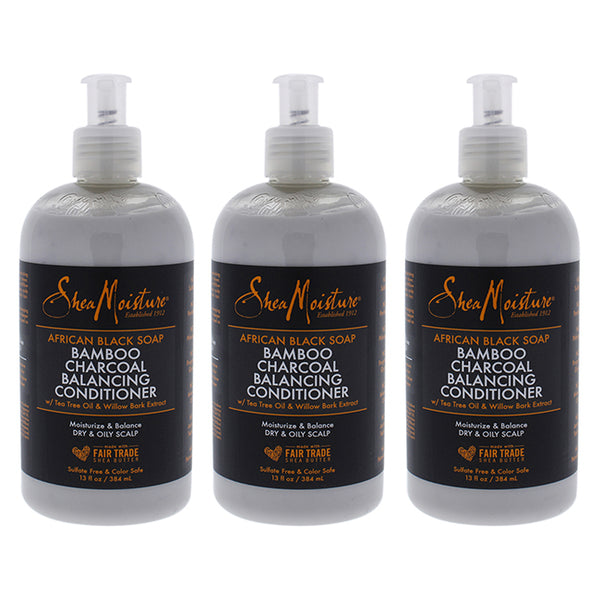 Shea Moisture African Black Soap Bamboo Charcoal Deep Balancing Conditioner by Shea Moisture for Unisex - 13 oz Conditioner - Pack of 3