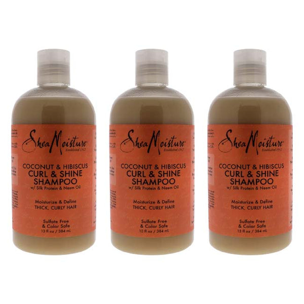 Shea Moisture Coconut and Hibiscus Curl Shine Shampoo by Shea Moisture for Unisex - 13 oz Shampoo - Pack of 3