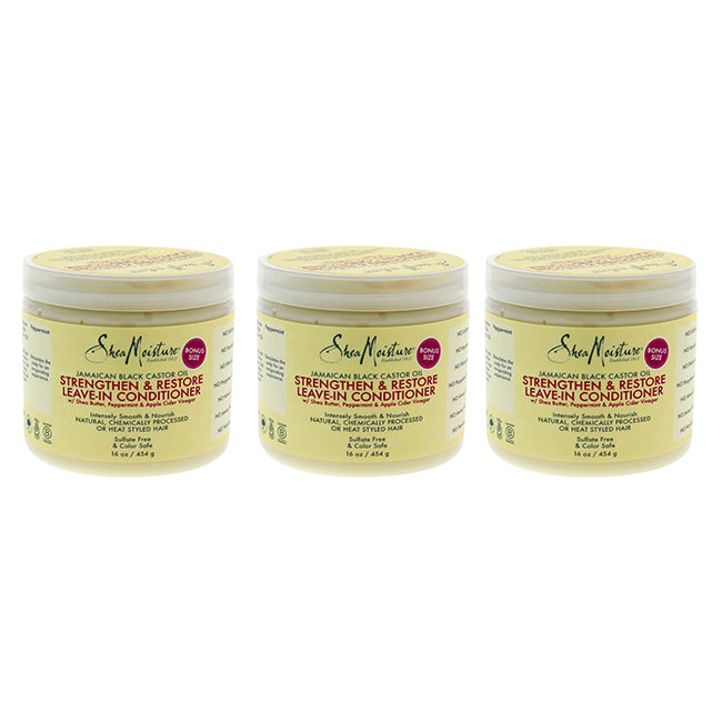 Shea Moisture Jamaican Black Castor Oil Strengthen and Restore Leave-In Conditioner by Shea Moisture for Unisex - 16 oz Conditioner - Pack of 3