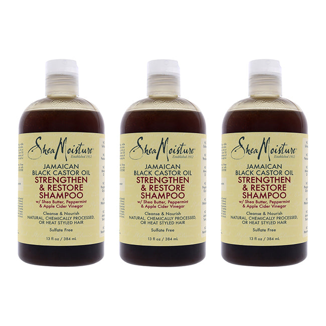 Shea Moisture Jamaican Black Castor Oil Strengthen and Restore Shampoo by Shea Moisture for Unisex - 13 oz Shampoo - Pack of 3