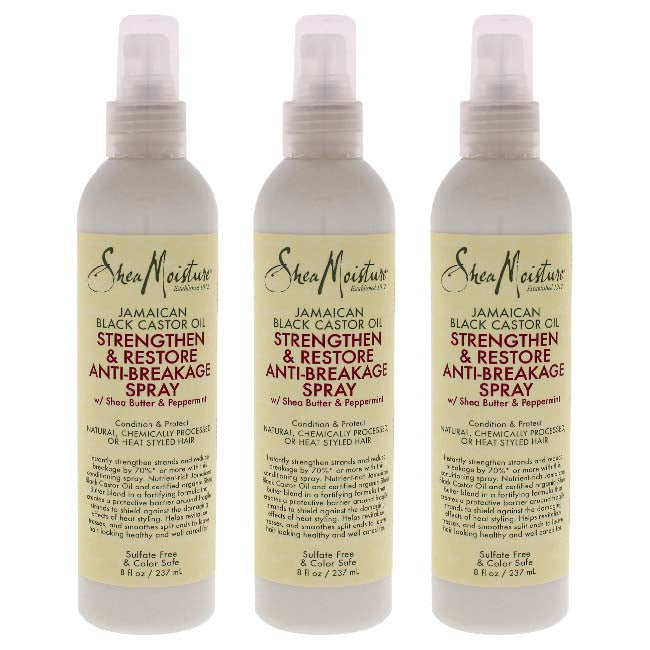 Shea Moisture Jamaican Black Castor Oil Strengthen and Restore Anti-Breakage Spray by Shea Moisture for Unisex - 8 oz Spray - Pack of 3