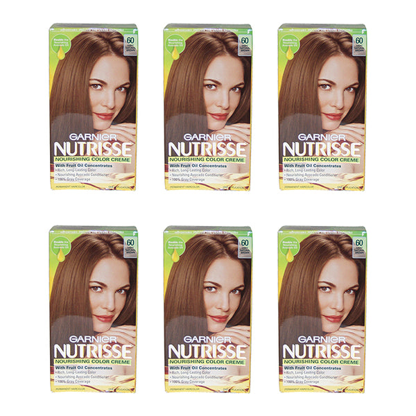 Garnier Nutrisse Nourishing Color Creme - 60 Light Natural Brown by Garnier for Unisex - 1 Application Hair Color - Pack of 6