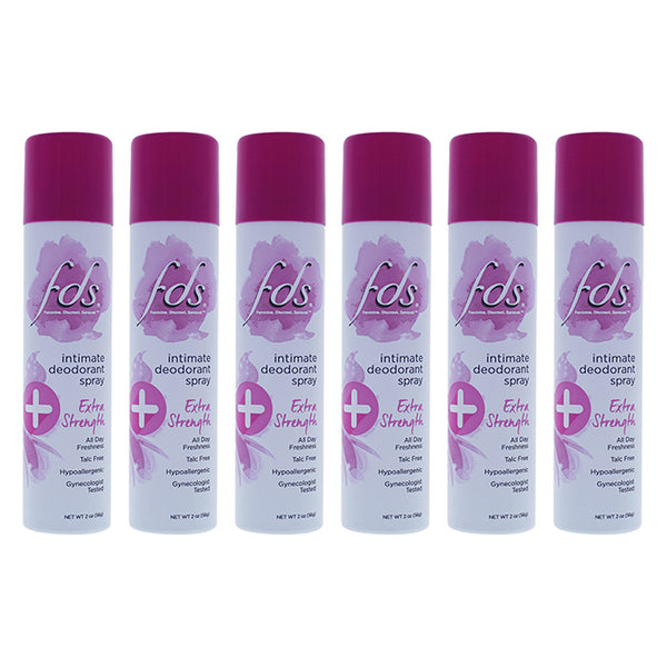 FDS Intimate Deodorant Spray - Extra Strength by FDS for Women - 2 oz Deodorant Spray - Pack of 6
