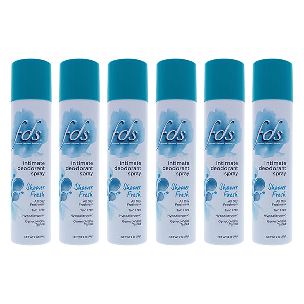 FDS Intimate Deodorant Spray - Shower Fresh by FDS for Women - 2 oz Deodorant Spray - Pack of 6