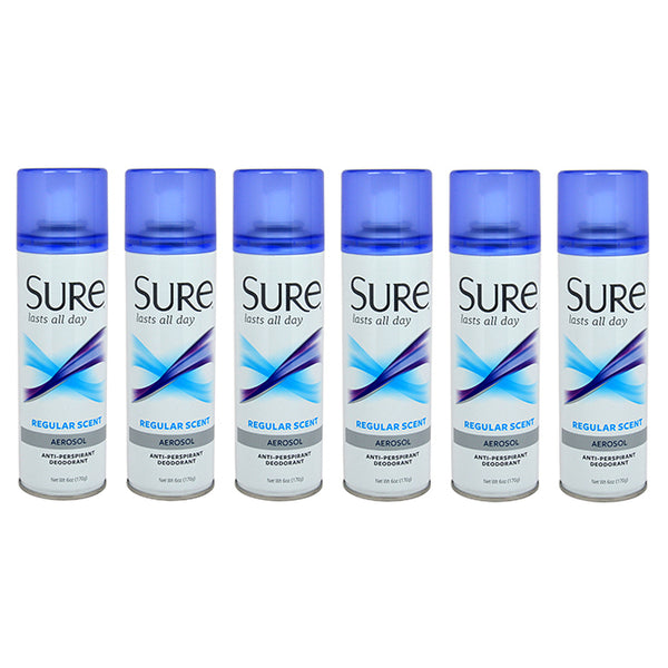 Sure Aerosol Regular Scent Anti-Perspirant and Deodorant by Sure for Unisex - 6 oz Deodorant Spray - Pack of 6