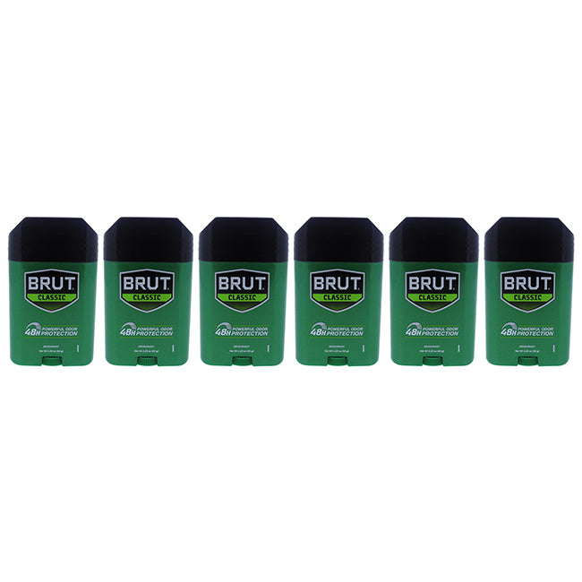 Brut Classic 48H Protection Deodorant Stick by Brut for Men - 2.25 oz Deodorant Stick - Pack of 6