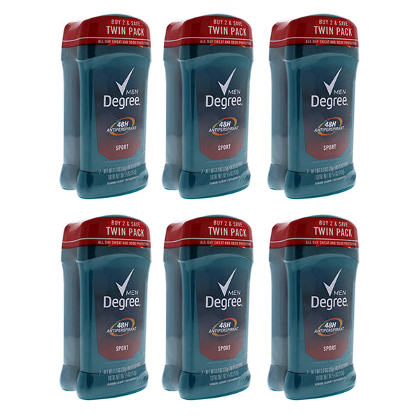 Degree Men 48H Antiperspirant Sport Deodorant Stick Duo by Degree for Men - 2 x 2.7 oz Deodorant Stick - Pack of 6