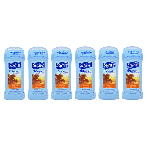 Suave 24 Hour Protection Invisible Solid Anti-Perspirant Deodorant Stick - Tropical Paradise by Suave for Unisex - 2.6 oz Deodorant Stick - Pack of 6