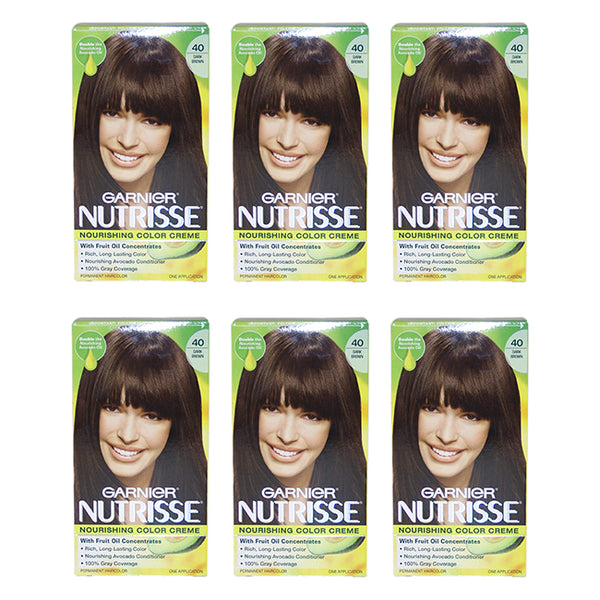 Garnier Nutrisse Nourishing Color Creme - 40 Dark Brown by Garnier for Unisex - 1 Application Hair Color - Pack of 6