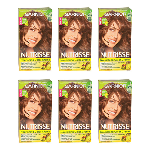 Garnier Nutrisse Nourishing Color Creme - 535 Medium Golden Mahogany Brown by Garnier for Unisex - 1 Application Hair Color - Pack of 6