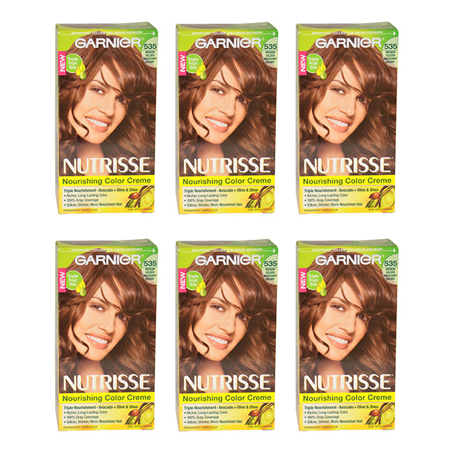 Garnier Nutrisse Nourishing Color Creme - 535 Medium Golden Mahogany Brown by Garnier for Unisex - 1 Application Hair Color - Pack of 6