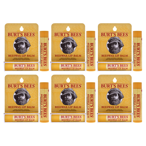 Beeswax Lip Balm With Vitamin E Peppermint by Burts Bees for Unisex - 0.15 oz Lip Balm - Pack of 6