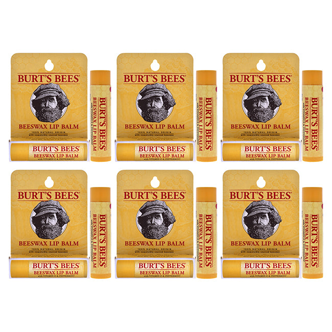 Beeswax Lip Balm With Vitamin E Peppermint by Burts Bees for Unisex - 0.15 oz Lip Balm - Pack of 6