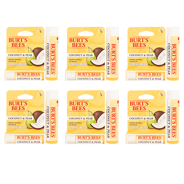 Coconut and Pear Moisturizing Lip Balm Blister by Burts Bees for Unisex - 0.15 oz Lip Balm - Pack of 6