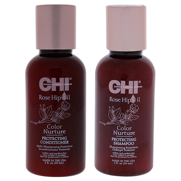 CHI Rose Hip Oil Color Nurture Protecting Shampoo and Condioner Kit by CHI for Unisex - 2 Pc Kit 2oz Shampoo, 2 oz Conditioner