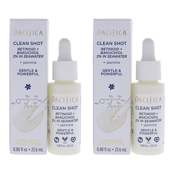 Pacifica Clean Shot Retinoid and Bakuchiol 3 Percent In Seawater by Pacifica for Unisex - 0.8 oz Serum - Pack of 2