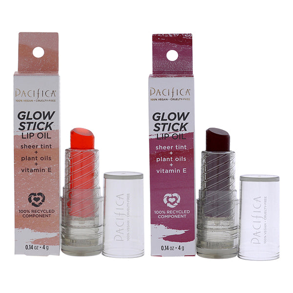 Pacifica Glow Stick Lip Oil Kit by Pacifica for Women - 2 Pc Kit 0.14oz Lip Oil - Crimson Crush, 0.14oz Lip Oil - Pale Sunset