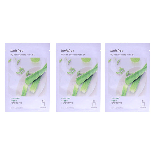 Innisfree My Real Squeeze Mask - Aloe by Innisfree for Unisex - 0.67 oz Mask - Pack of 3