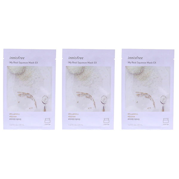 Innisfree My Real Squeeze Mask - Rice by Innisfree for Unisex - 0.67 oz Mask - Pack of 3