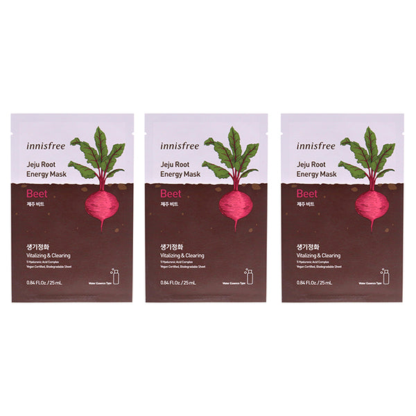 Innisfree Jeju Root Energy Mask - Beet by Innisfree for Unisex - 0.84 oz Mask - Pack of 3