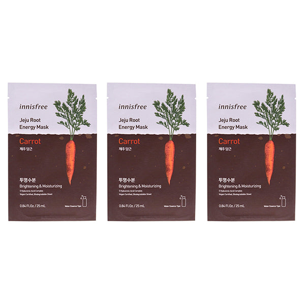 Innisfree Jeju Root Energy Mask - Carrot by Innisfree for Unisex - 0.84 oz Mask - Pack of 3